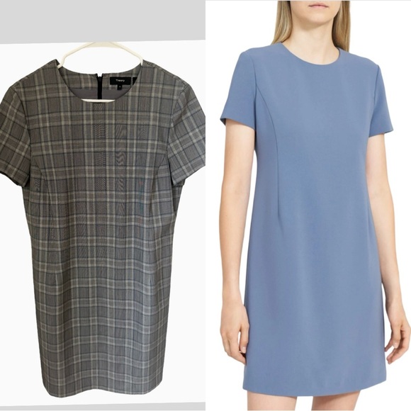Theory Dresses & Skirts - THEORY Jatinn Shift Dress Wool Blend Short Sleeve Plaid Size 10
